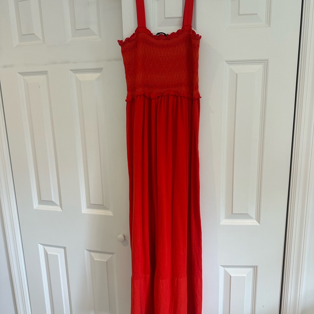 Zara Orange Smocked Sleeveless Maxi Dress size M
